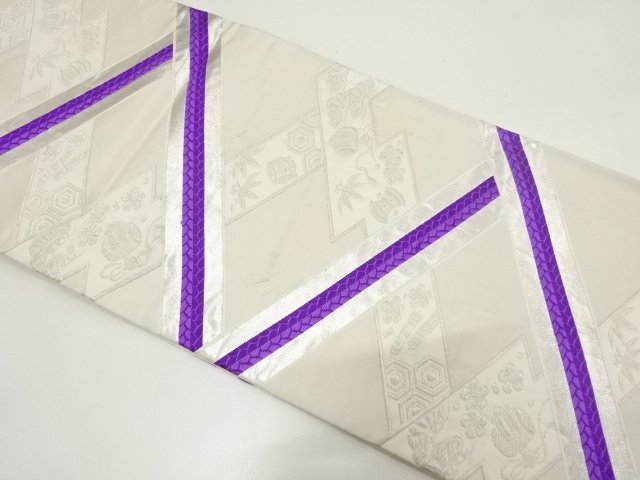 JAPANESE KIMONO / ANTIQUE FUKURO OBI / WOVEN SHOCHIKUBAI